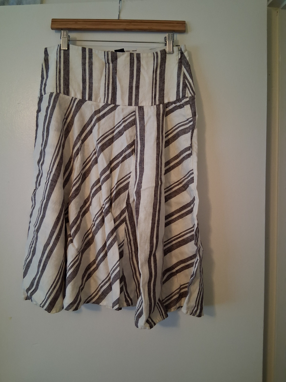 GAP Cream Linen Lined Striped Midi Skirt